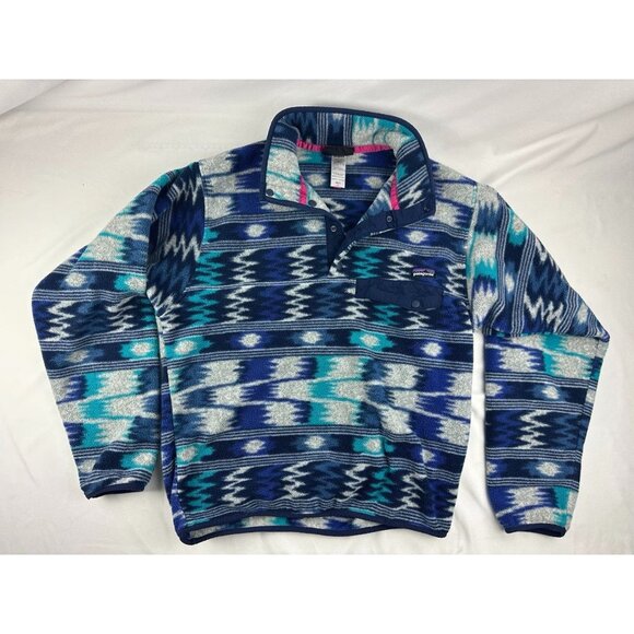 Patagonia Synchilla Snap-T Fleece Multi Blue Aztec Tribal Pattern Mens Size S - Picture 1 of 6